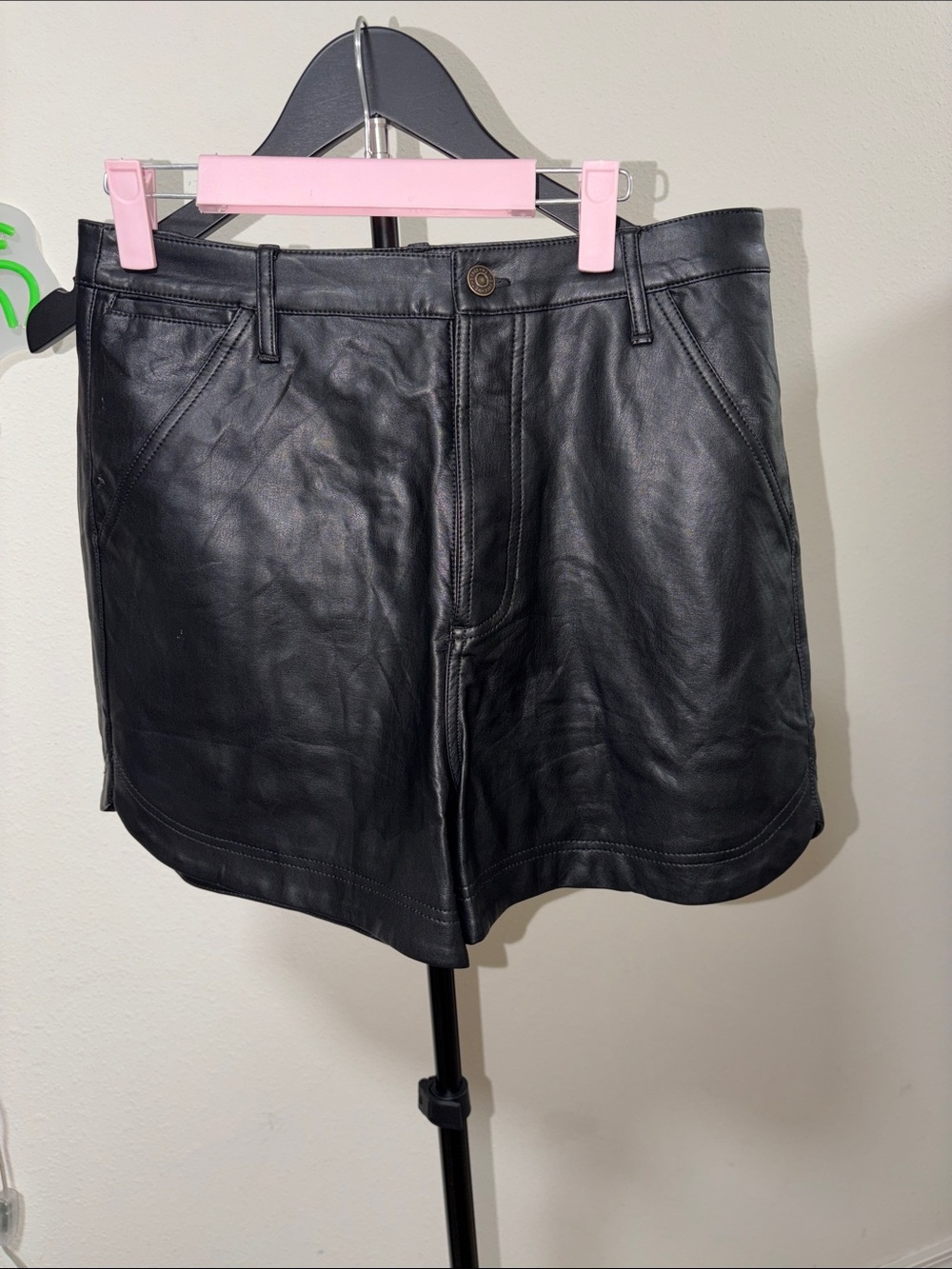 Free People Black FAKE LEATHER High-Waist Shorts